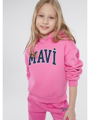 Mavi Çocuk Mavi Logo Baskılı Kapüşonlu Pembe Sweatshirt 7610035-70982