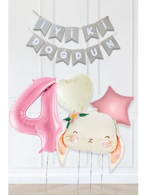 Pekshop Pembe Soft Renkler Iyi Ki Doğdun Banner Pembe Yaş Balon Tavşan Doğum Günü Balon Seti