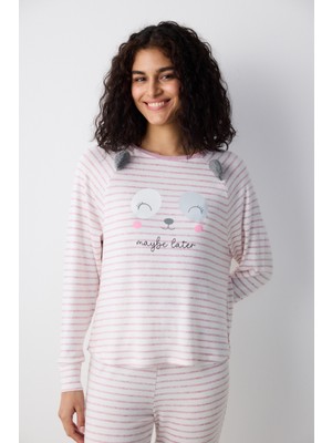 Penti Maybe Later Çizgili Lila Sweatshirt