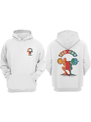 The Wert Unisex Leg Day Halter Tasarım Ön Arka Baskılı Normal Kalıp Beyaz Sweatshirt