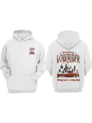 The Wert Unisex Lowrider Legend Tasarım Ön Arka Baskılı Normal Kalıp Beyaz Sweatshirt