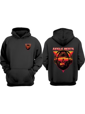 The Wert Unisex Gorilla Jungle Tasarım Ön Arka Baskılı Normal Kalıp Siyah Sweatshirt