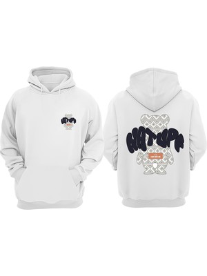 The Wert Unisex Natupf Bear Tasarım Ön Arka Baskılı Normal Kalıp Beyaz Sweatshirt
