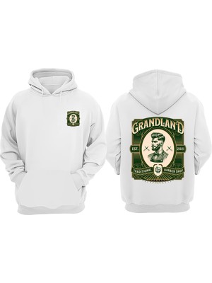 The Wert Unisex Grandland Traditional Barber Tasarım Ön Arka Baskılı Normal Kalıp Beyaz Sweatshirt