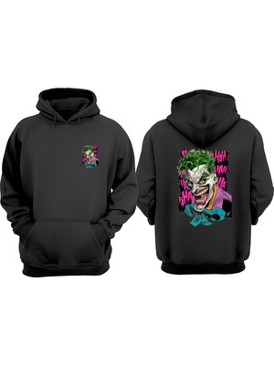 The Wert Unisex Joker Animasyon Tasarım Ön Arka Baskılı Normal Kalıp Siyah Sweatshirt