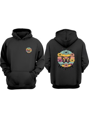 The Wert Unisex Fınd The Happy Tasarım Ön Arka Baskılı Normal Kalıp Siyah Sweatshirt