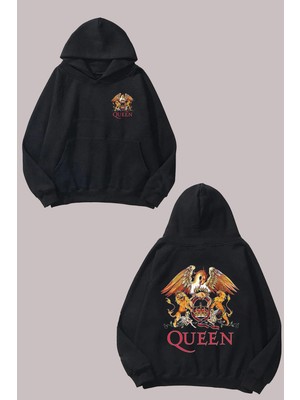 The Wert Unisex Queen Lion Tasarım Ön Arka Baskılı Normal Kalıp Siyah Sweatshirt