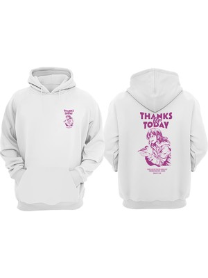 The Wert Unisex Thanks For Today Tasarım Ön Arka Baskılı Normal Kalıp Beyaz Sweatshirt