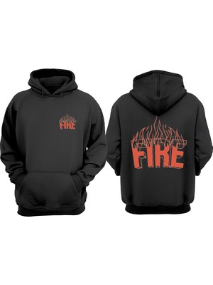 The Wert Unisex Fire Tasarım Ön Arka Baskılı Normal Kalıp Siyah Sweatshirt