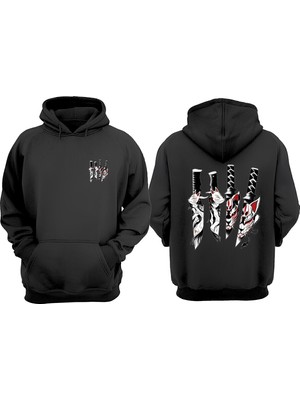 The Wert Unisex Bıcak Kaplan Yüzü Tasarım Ön Arka Baskılı Normal Kalıp Siyah Sweatshirt