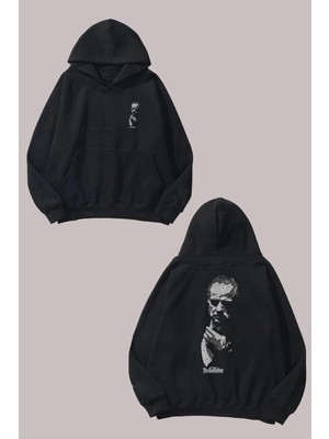 The Wert Unisex The Godfather Gri Cizim Tasarım Ön Arka Baskılı Normal Kalıp Siyah Sweatshirt