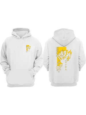 The Wert Unisex Anime Son Goku Battle Aura By Visualize Tasarım Ön Arka Baskılı Normal Kalıp Beyaz Sweatshirt