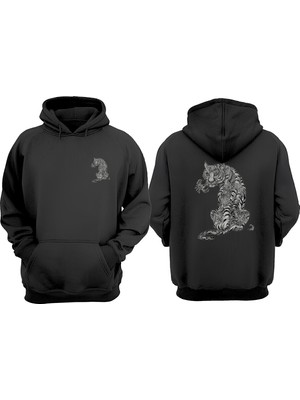 The Wert Unisex Tıger Kaplan Tasarım Ön Arka Baskılı Normal Kalıp Siyah Sweatshirt