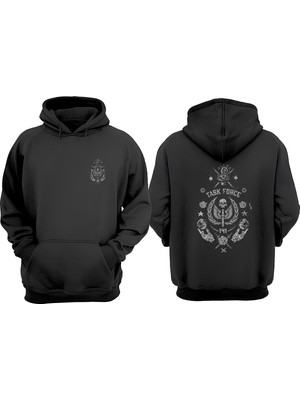 The Wert Unisex Task Force 141 Kanat Tasarım Ön Arka Baskılı Normal Kalıp Siyah Sweatshirt