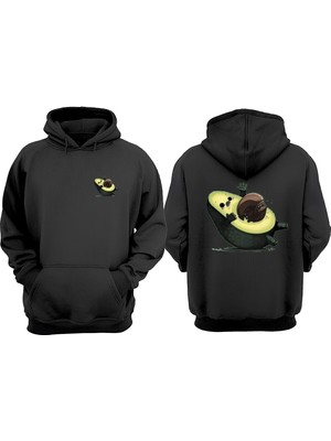 The Wert Unisex Avo Alien Tasarım Ön Arka Baskılı Normal Kalıp Siyah Sweatshirt