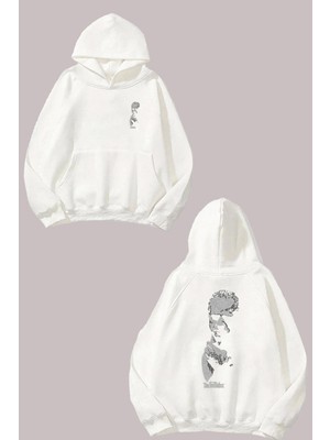 The Wert Unisex The Godfather Gri Cizim Tasarım Ön Arka Baskılı Normal Kalıp Beyaz Sweatshirt