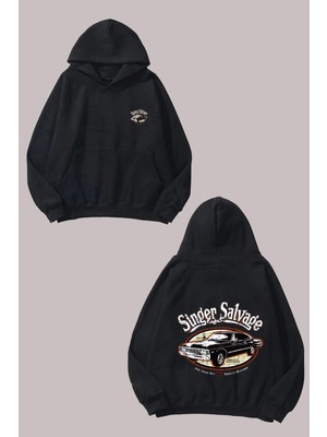 The Wert Unisex Singer Salvage Tasarım Ön Arka Baskılı Normal Kalıp Siyah Sweatshirt