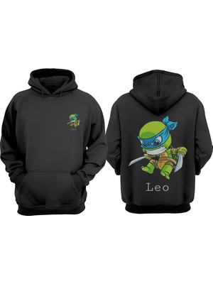 The Wert Unisex Leo Tasarım Ön Arka Baskılı Normal Kalıp Siyah Sweatshirt