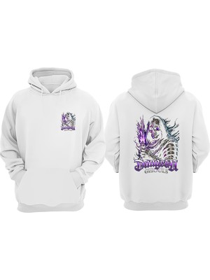 The Wert Unisex Dark Knight Tasarım Ön Arka Baskılı Normal Kalıp Beyaz Sweatshirt