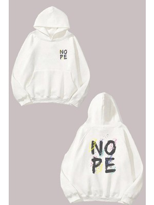 The Wert Unisex Nope Boyalar Tasarım Ön Arka Baskılı Normal Kalıp Beyaz Sweatshirt