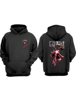 The Wert Unisex Love Graphic Tasarım Ön Arka Baskılı Normal Kalıp Siyah Sweatshirt
