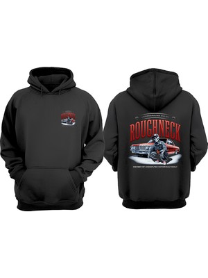 The Wert Unisex Vintage Car Graphic Tasarım Ön Arka Baskılı Normal Kalıp Siyah Sweatshirt