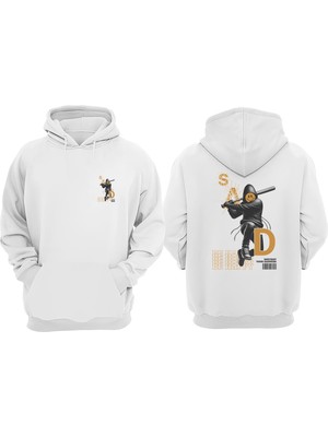 The Wert Unisex Destroy Your Sadness Tasarım Ön Arka Baskılı Normal Kalıp Beyaz Sweatshirt