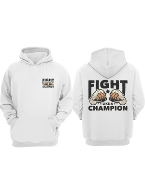 The Wert Unisex Fıght Champıon Tasarım Ön Arka Baskılı Normal Kalıp Beyaz Sweatshirt