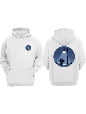 The Wert Unisex Gece Kedisi Tasarım Ön Arka Baskılı Normal Kalıp Beyaz Sweatshirt