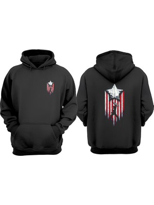 The Wert Unisex Capitan America Tasarım Ön Arka Baskılı Normal Kalıp Siyah Sweatshirt