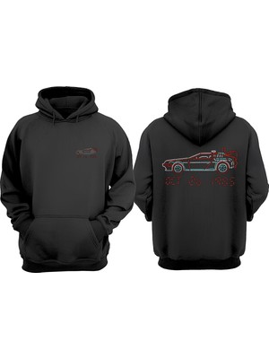 The Wert Unisex Araba Çizimi 261985 Tasarım Ön Arka Baskılı Normal Kalıp Siyah Sweatshirt