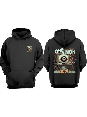 The Wert Unisex One Vision Tasarım Ön Arka Baskılı Normal Kalıp Siyah Sweatshirt