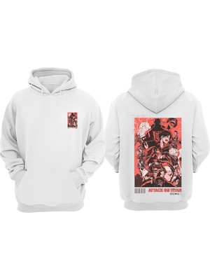 The Wert Unisex Anime Attack On Titan Tasarım Ön Arka Baskılı Normal Kalıp Beyaz Sweatshirt
