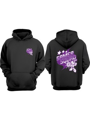 The Wert Unisex Gamer Squad Tasarım Ön Arka Baskılı Normal Kalıp Siyah Sweatshirt