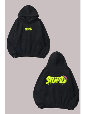 The Wert Unisex Stupıd Tasarım Ön Arka Baskılı Normal Kalıp Siyah Sweatshirt