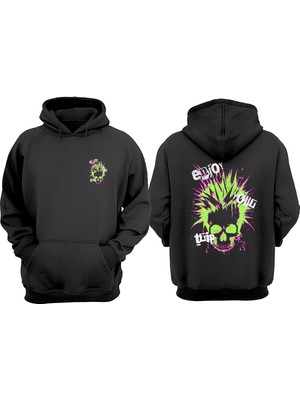 The Wert Unisex Enjoy Your Trip Tasarım Ön Arka Baskılı Normal Kalıp Siyah Sweatshirt