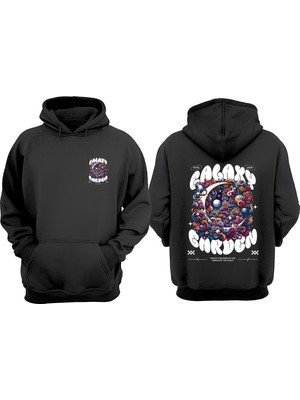 The Wert Unisex Galaxy Garden Tasarım Ön Arka Baskılı Normal Kalıp Siyah Sweatshirt