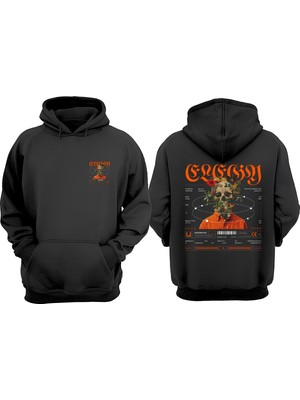 The Wert Unisex Elegy Tasarım Ön Arka Baskılı Normal Kalıp Siyah Sweatshirt