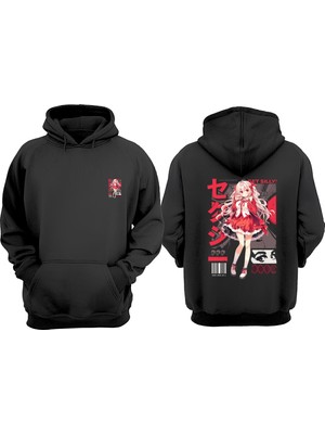 The Wert Unisex Get Silly! Tasarım Ön Arka Baskılı Normal Kalıp Siyah Sweatshirt