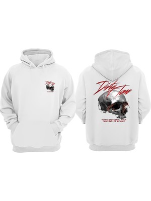 The Wert Unisex Dinty Love Kurukafa Tasarım Ön Arka Baskılı Normal Kalıp Beyaz Sweatshirt