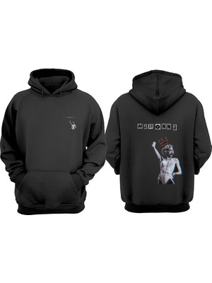 The Wert Unisex Madonna Tasarım Ön Arka Baskılı Normal Kalıp Siyah Sweatshirt