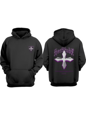 The Wert Unisex Rectitude Tasarım Ön Arka Baskılı Normal Kalıp Siyah Sweatshirt