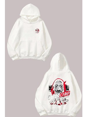 The Wert  Bella Ciao Tasarım Ön Arka Baskılı Normal Kalıp Beyaz Sweatshirt