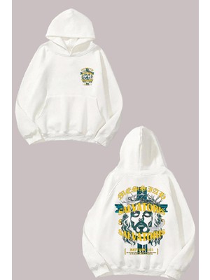 The Wert Unisex Salvatorıs Tasarım Ön Arka Baskılı Normal Kalıp Beyaz Sweatshirt