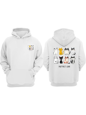 The Wert Unisex Purrfect Love Tasarım Ön Arka Baskılı Normal Kalıp Beyaz Sweatshirt