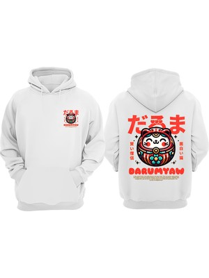 The Wert Unisex Darumyaw Tasarım Ön Arka Baskılı Normal Kalıp Beyaz Sweatshirt