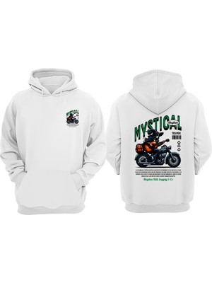 The Wert Unisex Mystical Rhythm Tasarım Ön Arka Baskılı Normal Kalıp Beyaz Sweatshirt