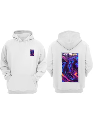 The Wert Unisex Lost Retro Tasarım Ön Arka Baskılı Normal Kalıp Beyaz Sweatshirt