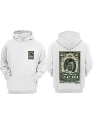 The Wert Unisex Money Wolf Of Wall Tasarım Ön Arka Baskılı Normal Kalıp Beyaz Sweatshirt