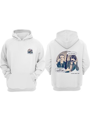 The Wert Unisex Mutsuzluğun Resmi Tasarım Ön Arka Baskılı Normal Kalıp Beyaz Sweatshirt